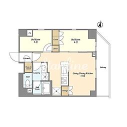 東急大井町線 戸越公園駅 徒歩6分の賃貸マンション 7階2LDKの間取り