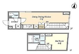 東京メトロ南北線 本駒込駅 徒歩3分の賃貸マンション 2階1LDKの間取り