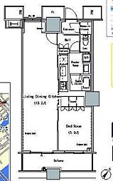 都営大江戸線 勝どき駅 徒歩5分の賃貸マンション 9階1LDKの間取り