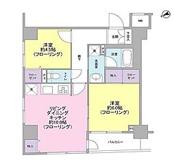 東京メトロ日比谷線 茅場町駅 徒歩4分の賃貸マンション 4階2LDKの間取り
