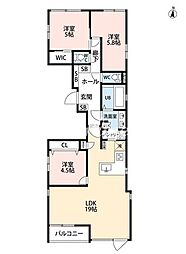 都営新宿線 西大島駅 徒歩13分の賃貸マンション 3階3LDKの間取り