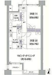 JR山手線 目黒駅 徒歩8分の賃貸マンション 5階2LDKの間取り