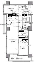 都営新宿線 浜町駅 徒歩5分の賃貸マンション 7階3LDKの間取り