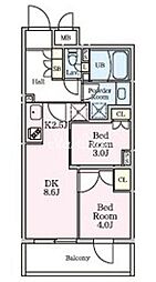 東急大井町線 緑が丘駅 徒歩10分の賃貸アパート 2階2DKの間取り