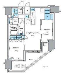 東京メトロ銀座線 田原町駅 徒歩5分の賃貸マンション 12階2LDKの間取り