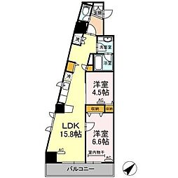 JR山手線 大崎駅 徒歩6分の賃貸マンション 2階2LDKの間取り
