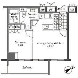 東京メトロ日比谷線 恵比寿駅 徒歩3分の賃貸マンション 4階ワンルームの間取り