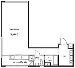東京メトロ日比谷線 六本木駅 徒歩6分の賃貸マンション 1階ワンルームの間取り