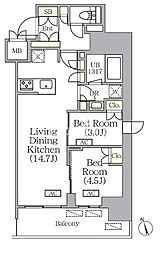 東京メトロ日比谷線 八丁堀駅 徒歩4分の賃貸マンション 9階2LDKの間取り
