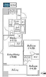 都営新宿線 菊川駅 徒歩9分の賃貸マンション 6階2LDKの間取り