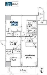 都営新宿線 菊川駅 徒歩9分の賃貸マンション 6階3LDKの間取り