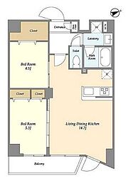 東武亀戸線 亀戸水神駅 徒歩3分の賃貸マンション 1階2LDKの間取り