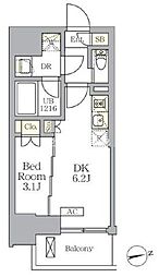 東京メトロ千代田線 湯島駅 徒歩6分の賃貸マンション 3階1DKの間取り