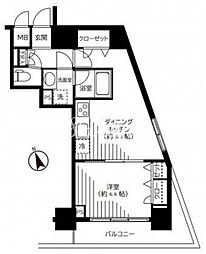 東京メトロ日比谷線 八丁堀駅 徒歩7分の賃貸マンション 13階1LDKの間取り