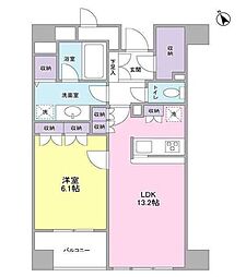 東京メトロ有楽町線 新富町駅 徒歩4分の賃貸マンション 6階1LDKの間取り