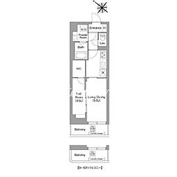 新交通ゆりかもめ 豊洲駅 徒歩14分の賃貸マンション 10階1LDKの間取り