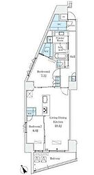 東京メトロ銀座線 外苑前駅 徒歩5分の賃貸マンション 7階2LDKの間取り