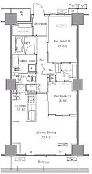 新交通ゆりかもめ 豊洲駅 徒歩10分の賃貸マンション 16階2LDKの間取り