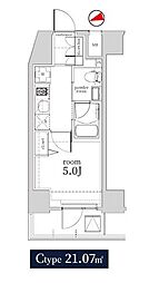 東急池上線 荏原中延駅 徒歩5分の賃貸マンション 8階1Kの間取り