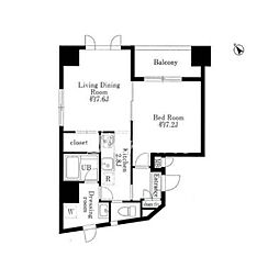 東京メトロ日比谷線 八丁堀駅 徒歩1分の賃貸マンション 8階1LDKの間取り
