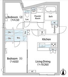東急目黒線 武蔵小山駅 徒歩8分の賃貸マンション 4階2LDKの間取り