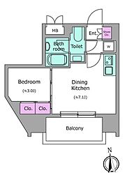 京急本線 新馬場駅 徒歩3分の賃貸マンション 8階1DKの間取り