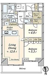 新交通ゆりかもめ 新豊洲駅 徒歩5分の賃貸マンション 13階2LDKの間取り