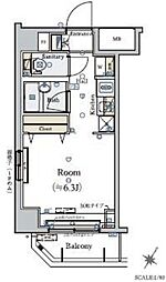 JR京葉線 潮見駅 徒歩4分の賃貸マンション 6階ワンルームの間取り
