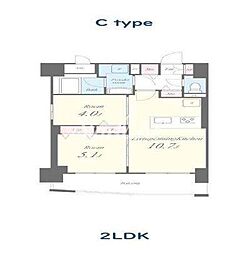 都営新宿線 東大島駅 徒歩18分の賃貸マンション 2階2LDKの間取り