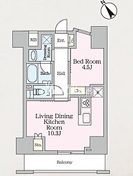 京成本線 京成関屋駅 徒歩4分の賃貸マンション 12階1LDKの間取り