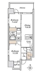 都営大江戸線 両国駅 徒歩5分の賃貸マンション 5階2DKの間取り
