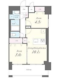 都営新宿線 東大島駅 徒歩18分の賃貸マンション 3階2LDKの間取り