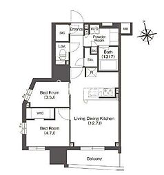 東京メトロ銀座線 稲荷町駅 徒歩3分の賃貸マンション 12階2LDKの間取り
