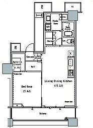 都営大江戸線 勝どき駅 徒歩5分の賃貸マンション 6階1LDKの間取り