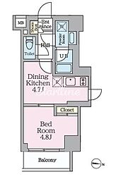 東京メトロ日比谷線 三ノ輪駅 徒歩8分の賃貸マンション 2階1DKの間取り
