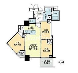 都営大江戸線 勝どき駅 徒歩10分の賃貸マンション 17階3LDKの間取り