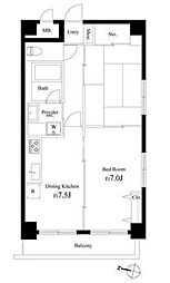 都営大江戸線 東新宿駅 徒歩8分の賃貸マンション 4階2DKの間取り