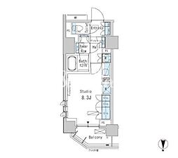 東急池上線 蒲田駅 徒歩3分の賃貸マンション 8階ワンルームの間取り