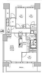 都営大江戸線 勝どき駅 徒歩24分の賃貸マンション 5階3LDKの間取り