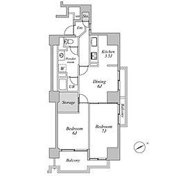 東京メトロ南北線 六本木一丁目駅 徒歩6分の賃貸マンション 16階2DKの間取り