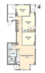 都営大江戸線 牛込神楽坂駅 徒歩4分の賃貸マンション 3階3LDKの間取り