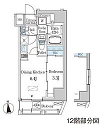 都営三田線 芝公園駅 徒歩5分の賃貸マンション 8階1DKの間取り