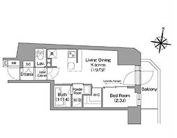 京急本線 新馬場駅 徒歩4分の賃貸マンション 16階1LDKの間取り
