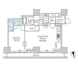 JR京浜東北・根岸線 田町駅 徒歩13分の賃貸マンション 22階1LDKの間取り