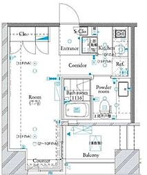 JR山手線 浜松町駅 徒歩7分の賃貸マンション 3階ワンルームの間取り
