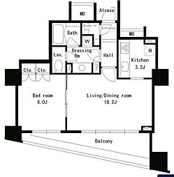 東京メトロ半蔵門線 水天宮前駅 徒歩2分の賃貸マンション 6階1LDKの間取り