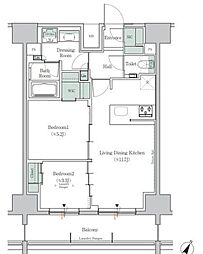 JR山手線 田町駅 徒歩7分の賃貸マンション 14階2LDKの間取り