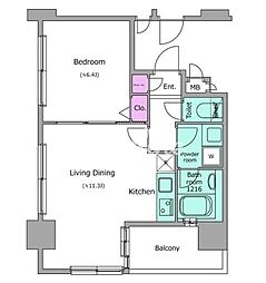東京メトロ日比谷線 広尾駅 徒歩8分の賃貸マンション 3階1LDKの間取り