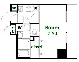 東京メトロ有楽町線 新富町駅 徒歩2分の賃貸マンション 14階1Kの間取り