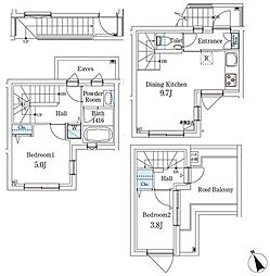 JR山手線 恵比寿駅 徒歩12分の賃貸マンション 2階2DKの間取り